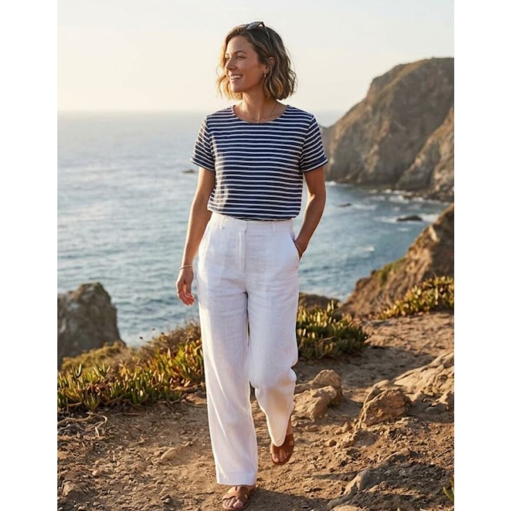 Saint James x Jenni Kayne Nautical Linen Tee Striped Navy White Shirt Size M